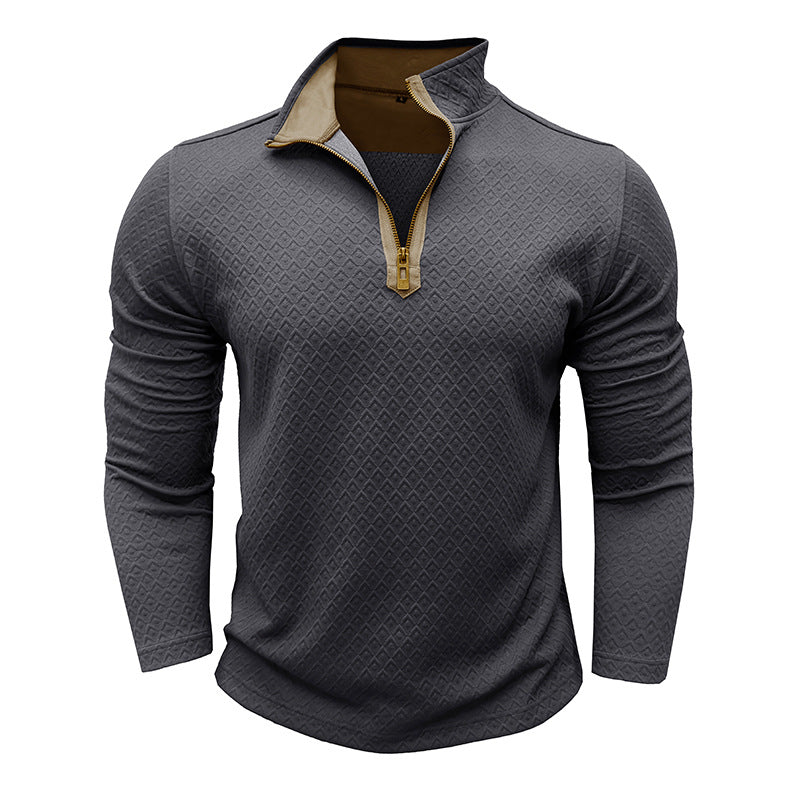 Herren Pullover – Regular Fit – Baumwollstrick – Halb-Zip – Rautenstruktur