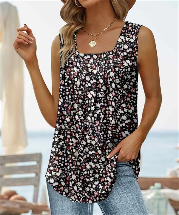 Damen Top ärmellos – Lockere Passform – Atmungsaktives Material – Blumenmuster