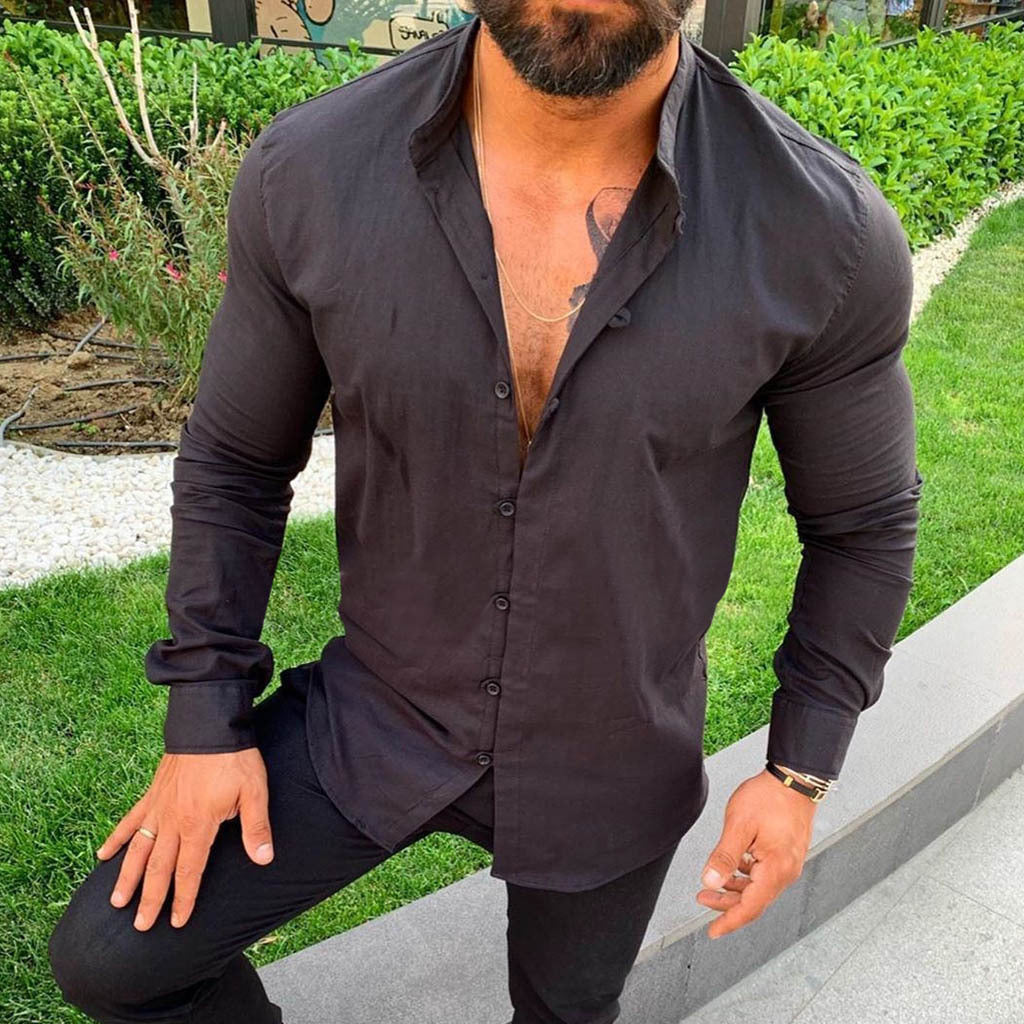 Herren Langarmhemd – Slim Fit – Cotton – Klassischer Kragen – Knopfleiste