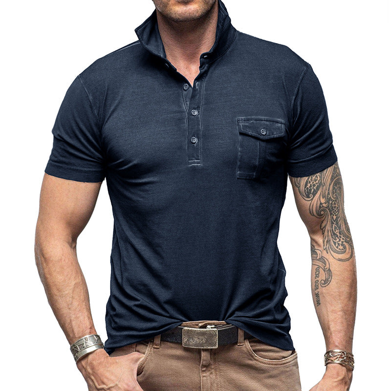 Herren Poloshirt – Slim Fit – Stehkragen – Brusttasche – Atmungsaktive Baumwolle