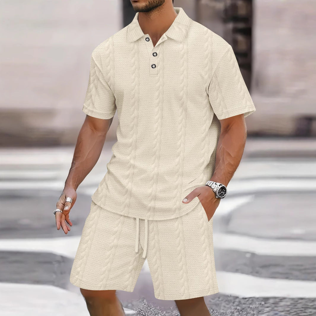 Herren Set aus Hemd und Bermudas – Lockerer Schnitt – Atmungsaktives Strickdesign