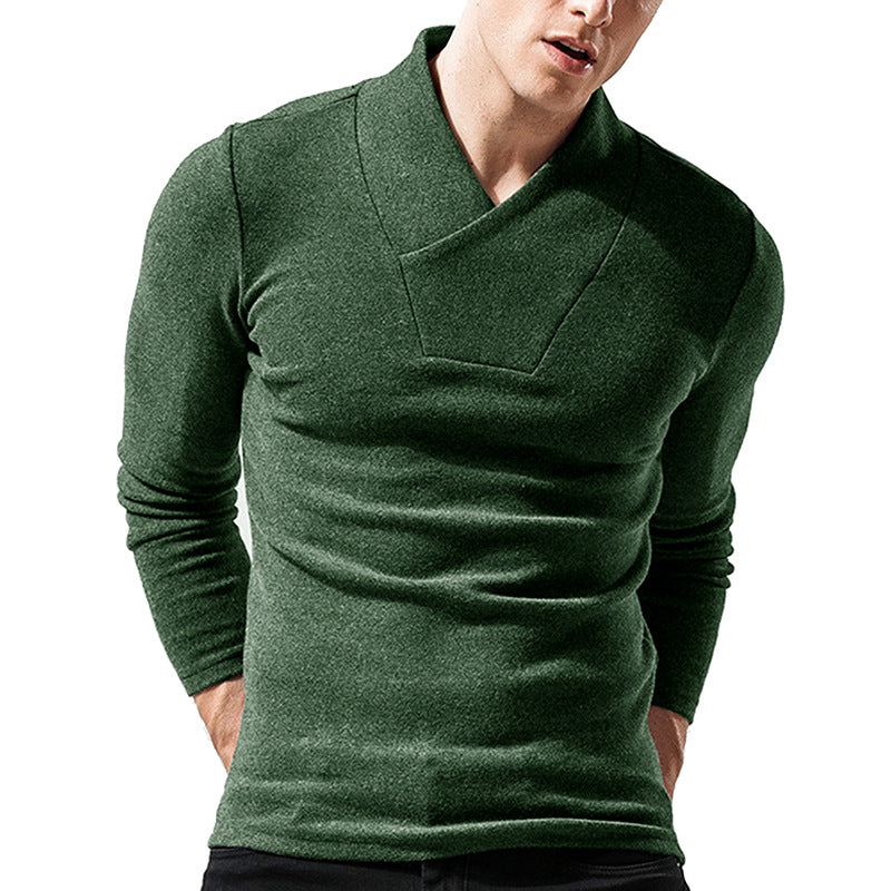 Herren Pullover – Slim Fit – Wollstrick – Asymmetrischer Kragen – Minimalistisches Design