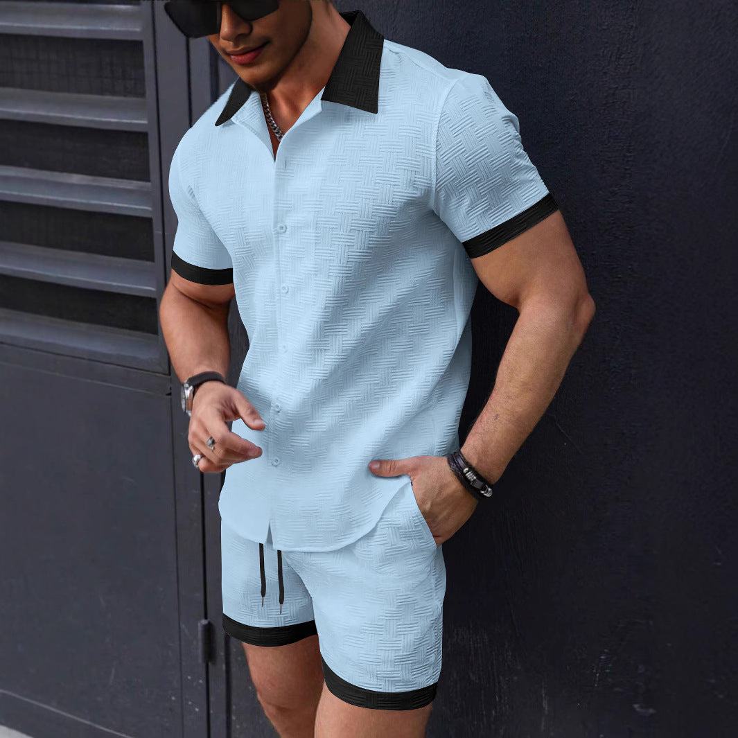 Herren Kurzarmhemd – Slim Fit – Strukturierter Stoff – Kontrastdetails – Freizeitlook