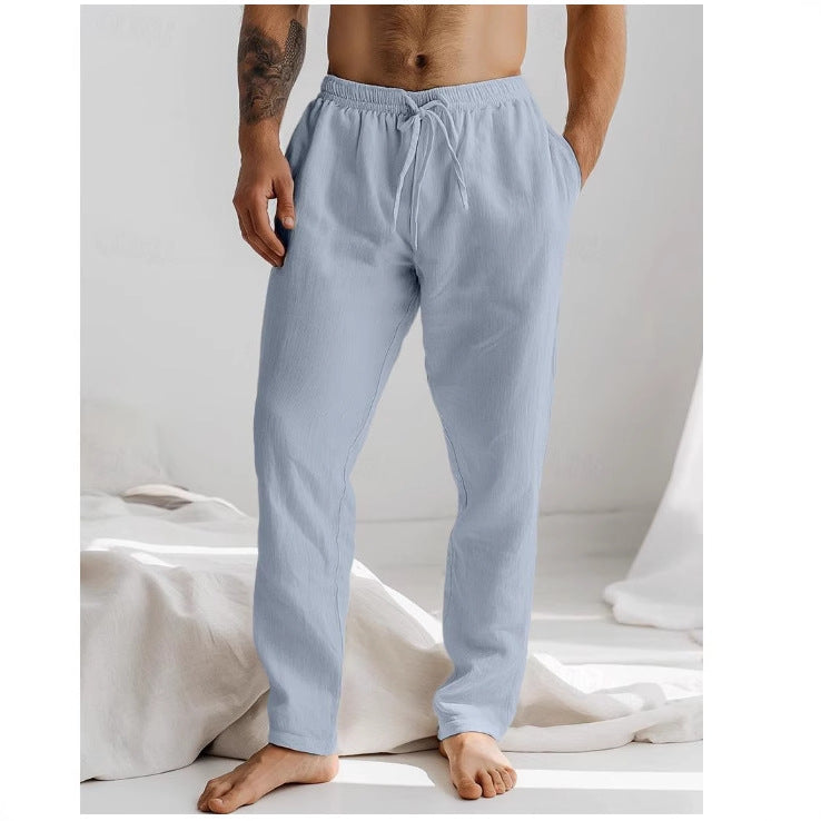 Herren Freizeithose – Lockerer Schnitt – Atmungsaktive Naturfaser – Lang – Kordelzug