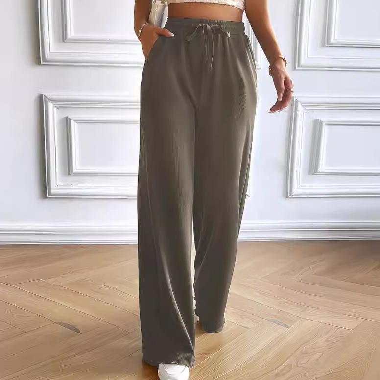 Damen Weite Hose – Lockerer Schnitt – Atmungsaktiver Stoff – Elastischer Bund mit Kordelzug – Lang