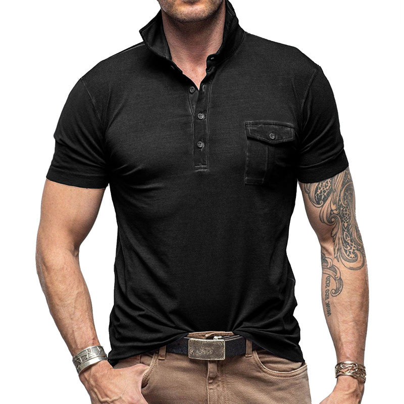 Herren Poloshirt – Slim Fit – Stehkragen – Brusttasche – Atmungsaktive Baumwolle