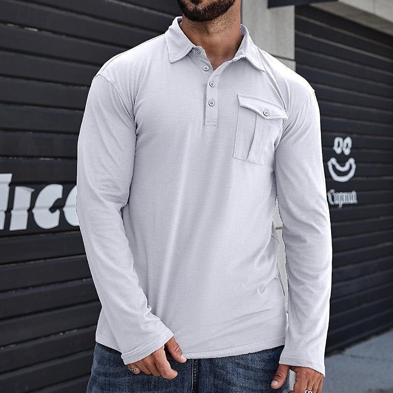 Herren Henley Langarmshirt – Regular Fit – Cotton – Stehkragen – Brusttasche