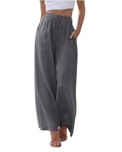 Damen Weite Hose – Linnenmix – Lockerer Schnitt – Kordelzug – Seitentaschen