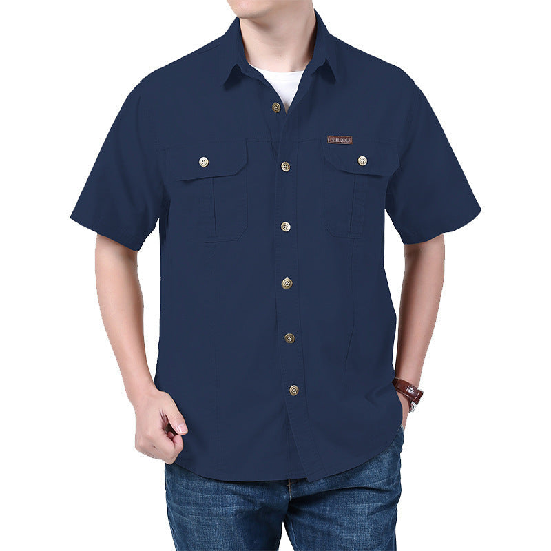 Herren Arbeitshemd Kurzarm – Relaxed Fit – Atmungsaktives Mischgewebe – Knopfleiste