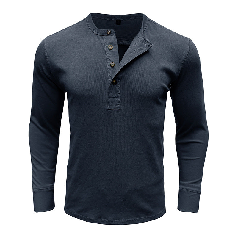 Herren Langarm-Henleyshirt – Baumwollmischung – Regular Fit – Knopfleiste Modern Casual