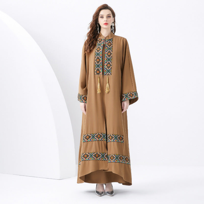 Damen Maxi Kleid – Lockere Passform – Boho-Stil – Ethnisches Muster mit Quasten