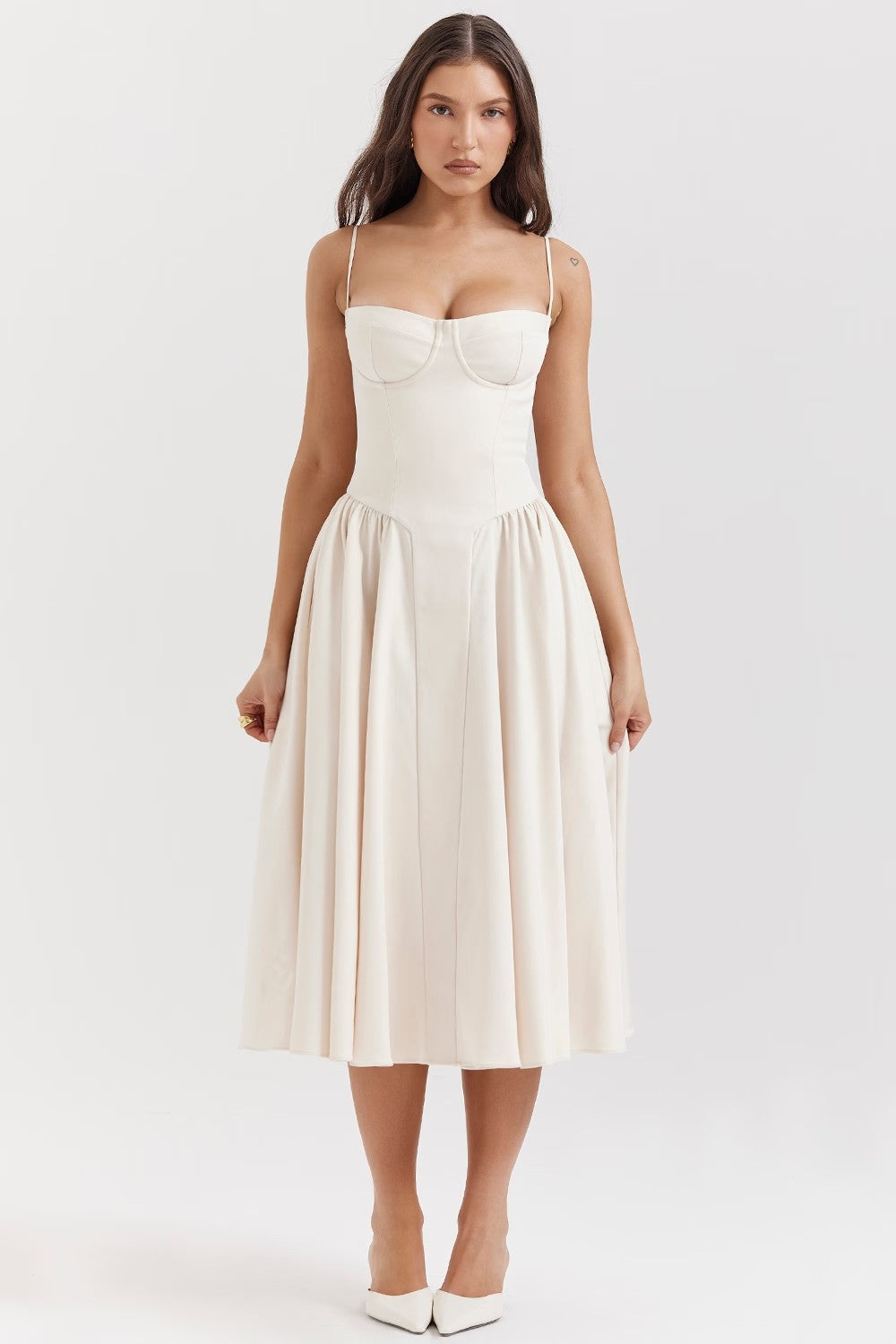 Damen Midikleid – Eleganter Schnitt – Spaghettiträger – Faltenrock – Luxury Fabric