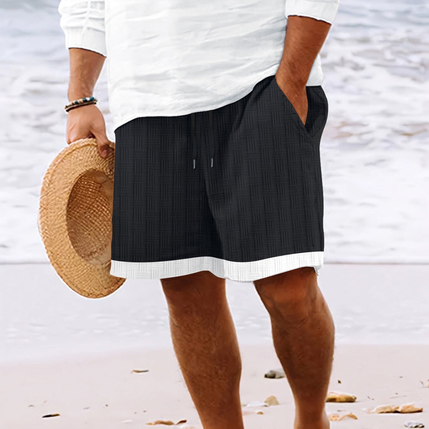 Herren Badeshorts – Relaxed Fit – Atmungsaktive Struktur – Elastischer Bund mit Kordelzug