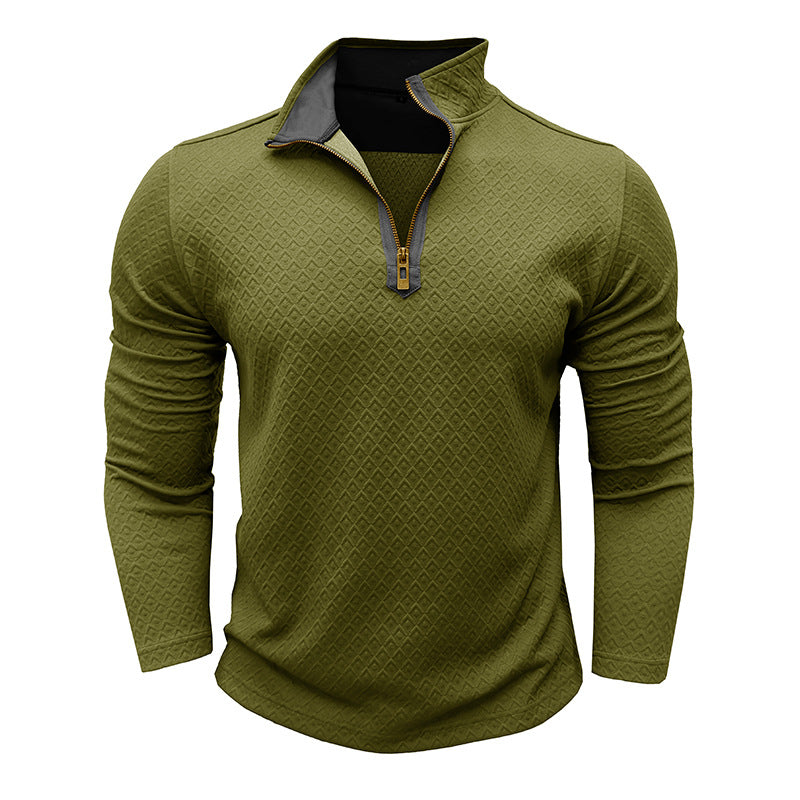 Herren Pullover – Regular Fit – Baumwollstrick – Halb-Zip – Rautenstruktur