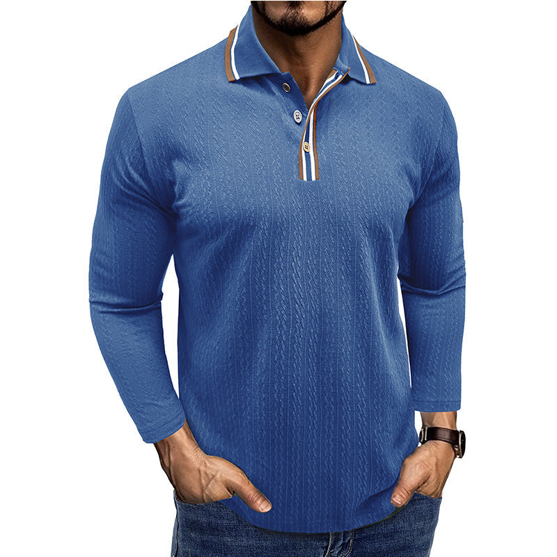 Herren Langarm-Poloshirt – Tailored Fit – Texturstrick – Gestreifter Kragen