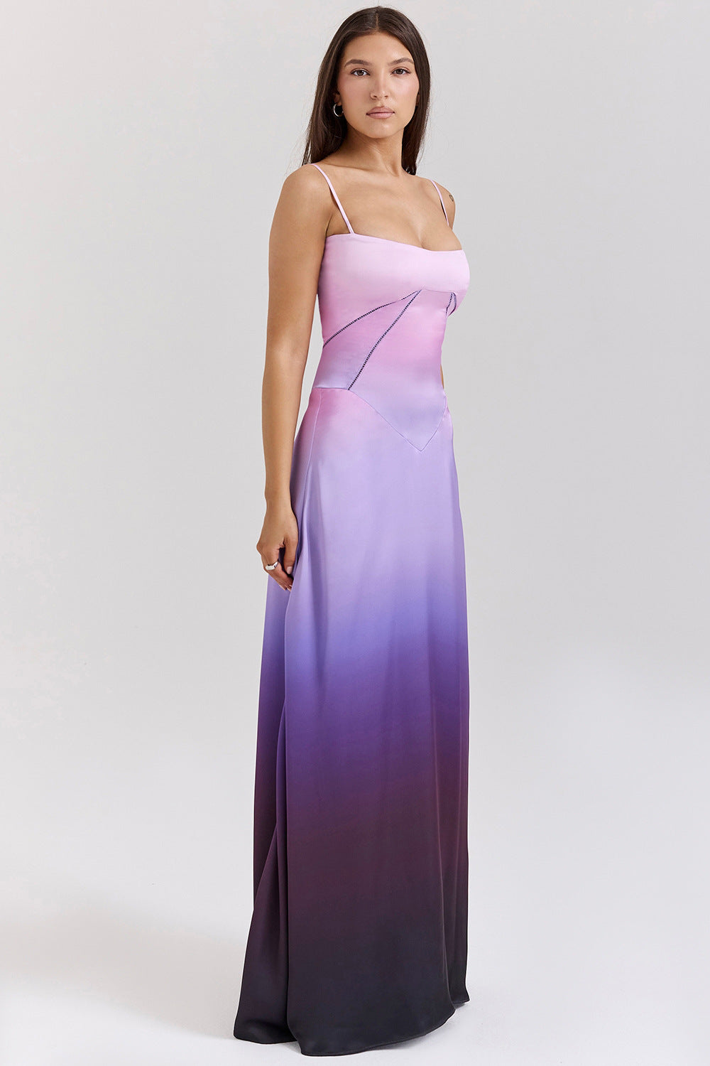 Damen Abendkleid – A-Linie – Luxusstoff – Spaghettiträger – Cut-Out Taille – Lang