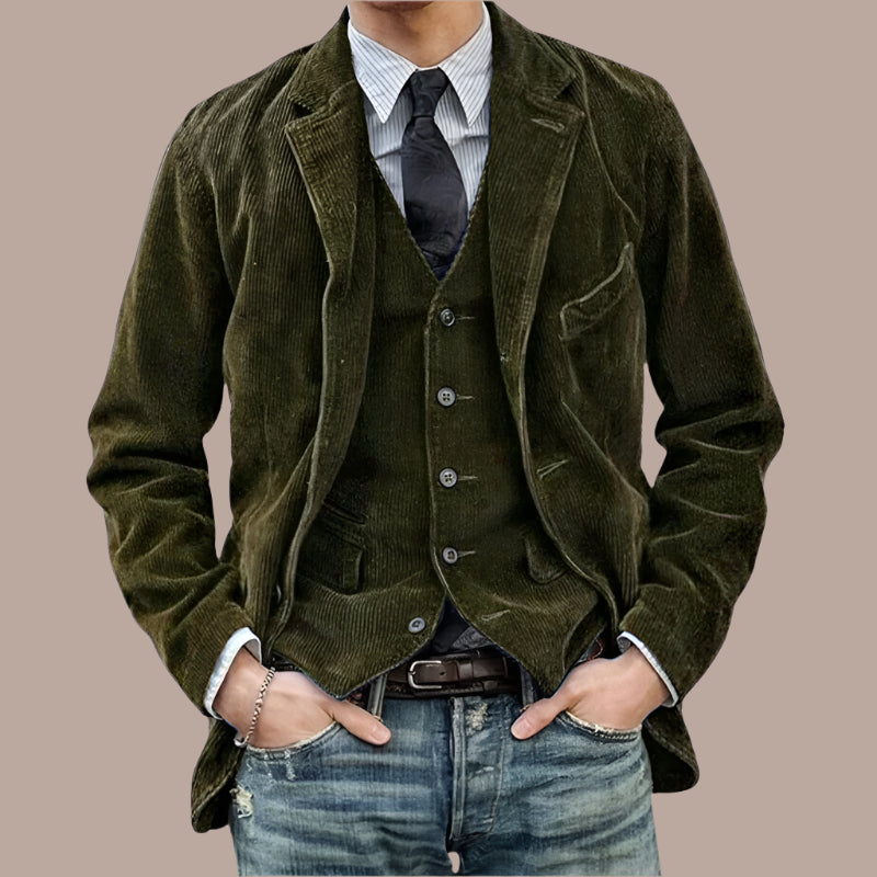 Herren Blazer – Strukturierter Schnitt – Cord-Optik – Reverskragen – Zwei-Knopf-Verschluss