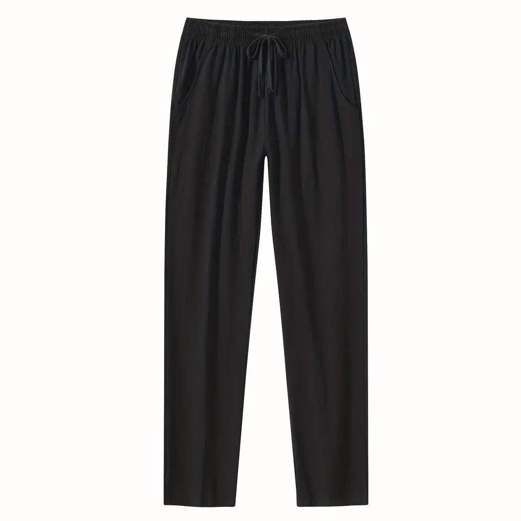 Damenhose – Relaxed Fit – Leichter Baumwollstoff – Elastischer Bund mit Kordel – Vollständig Länge