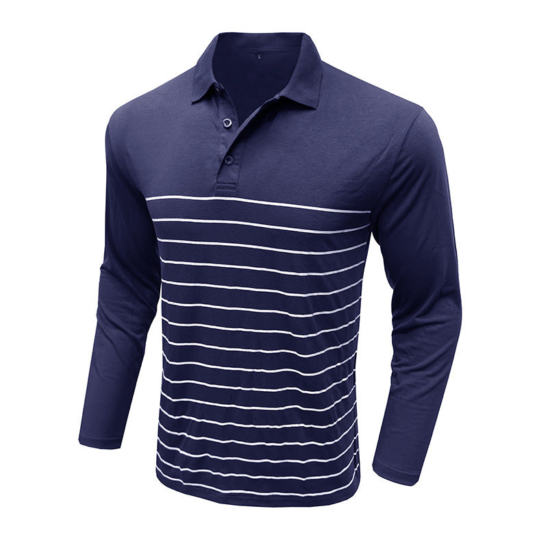 Herren Polohemd Langarm – Slim Fit – Strickstoff – Elegantes Streifenmuster