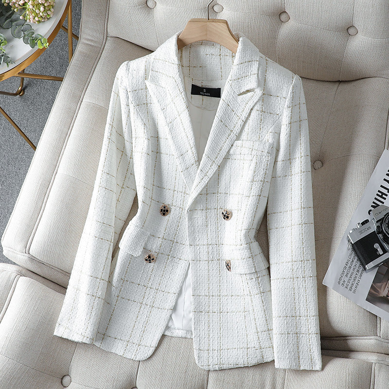 Damen Blazer – Taillierter Schnitt – Tweedoptik – Doppelreihig – Zierknöpfe