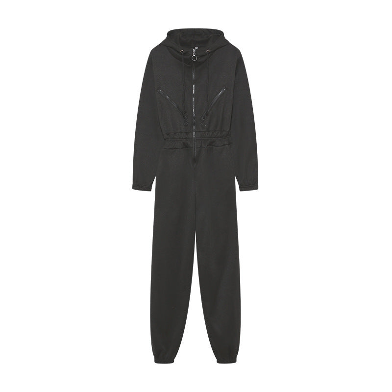 Damen Jumpsuit – Relaxed Fit – Baumwollmix – Kapuze – Reißverschluss – Bündchenabschluss