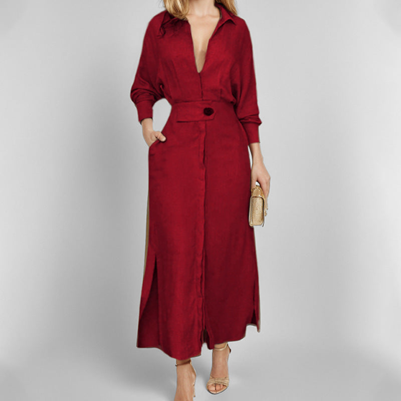 Damen Kleid – Hemdblusenkleid – Linnen – Taillierte Passform – Asymmetrischer Saum