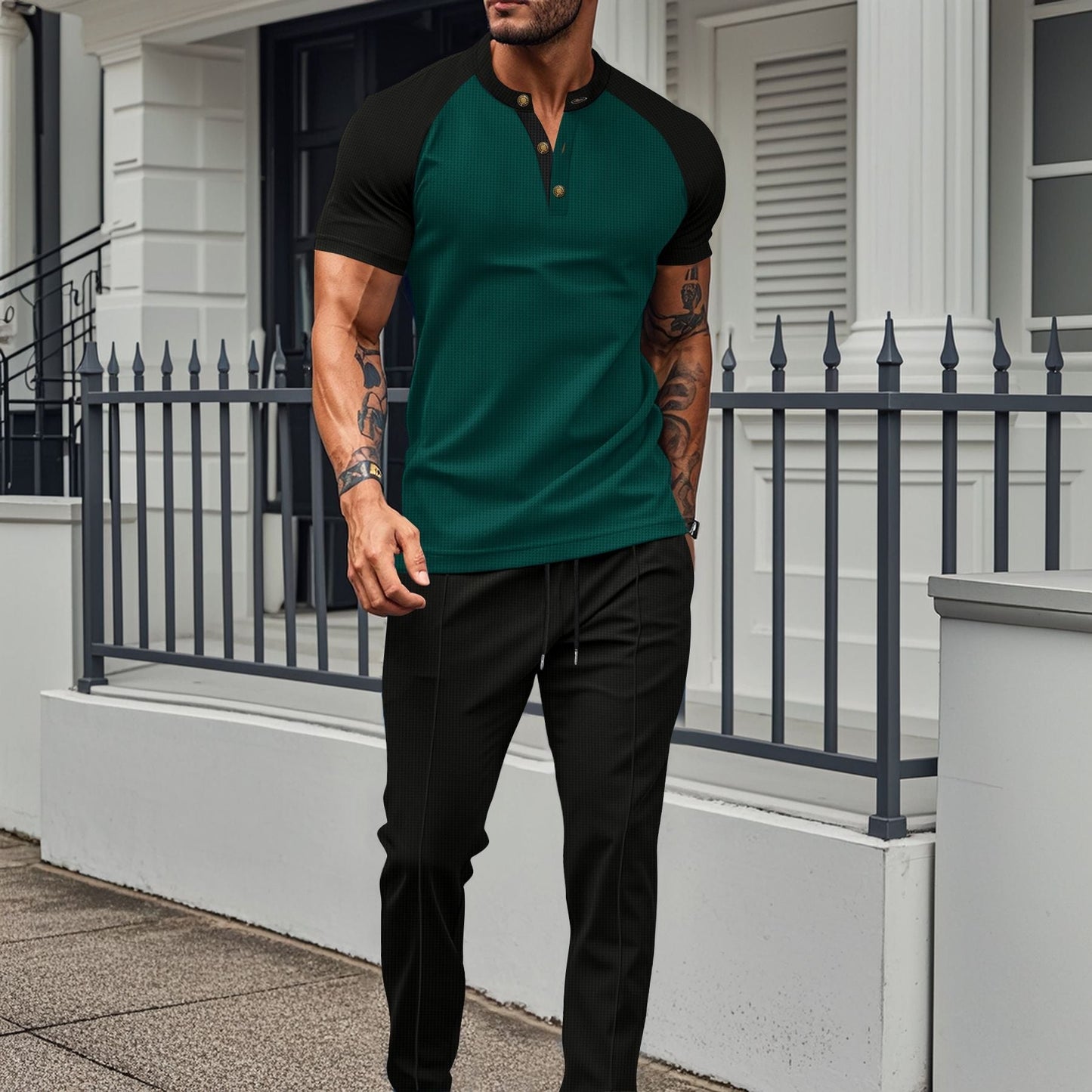 Herren Kurzarmhemd – Slim Fit – Atmungsaktiv – Raglanärmel – Knopfleiste
