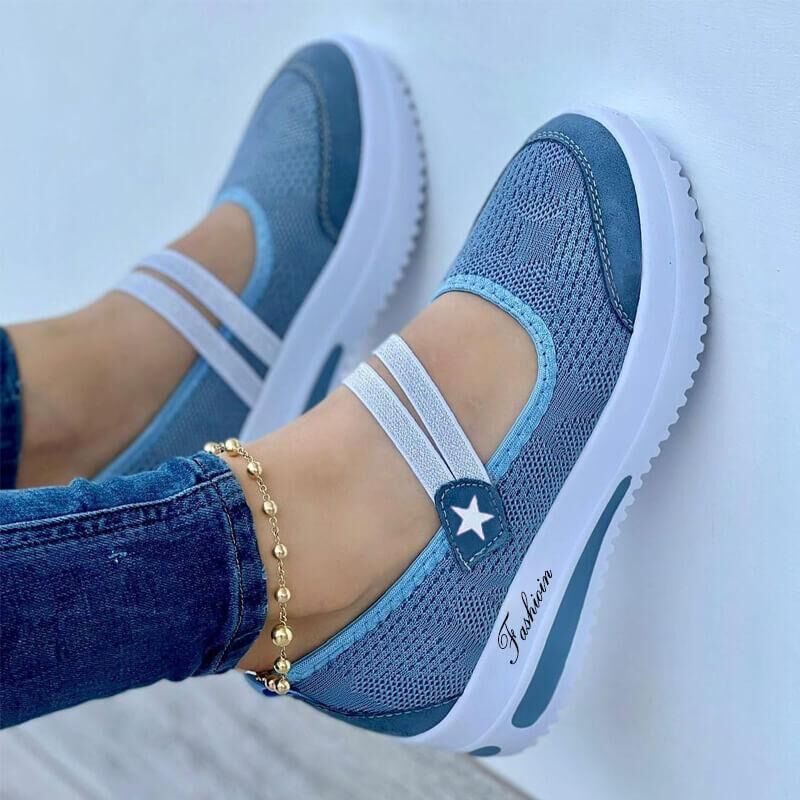 Damen Slip-On Freizeitschuhe – Atmungsaktives Material – Flacher Absatz – Elastikriemen