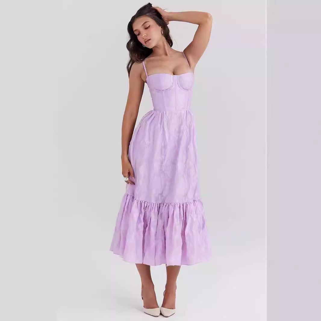 Damen Midikleid – Figurbetontes Oberteil – Stufenrock – Ärmellos – Luxusstoff