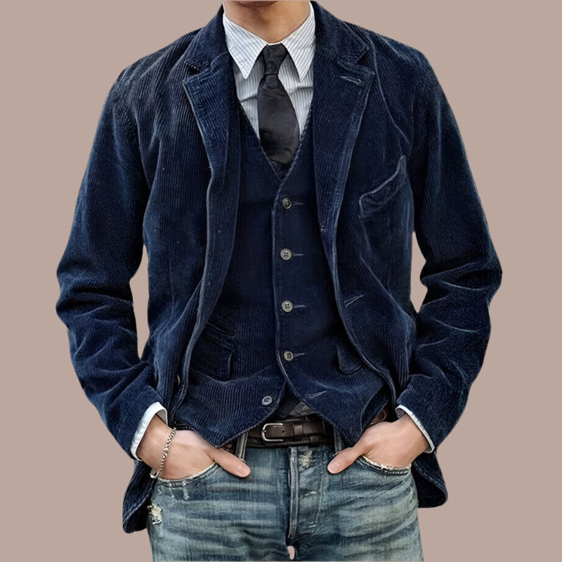 Herren Blazer – Strukturierter Schnitt – Cord-Optik – Reverskragen – Zwei-Knopf-Verschluss