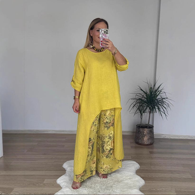 Women’s Tunic Top Set – Relaxed Fit – Natural Fibers – Long Sleeve – High-Low Hem