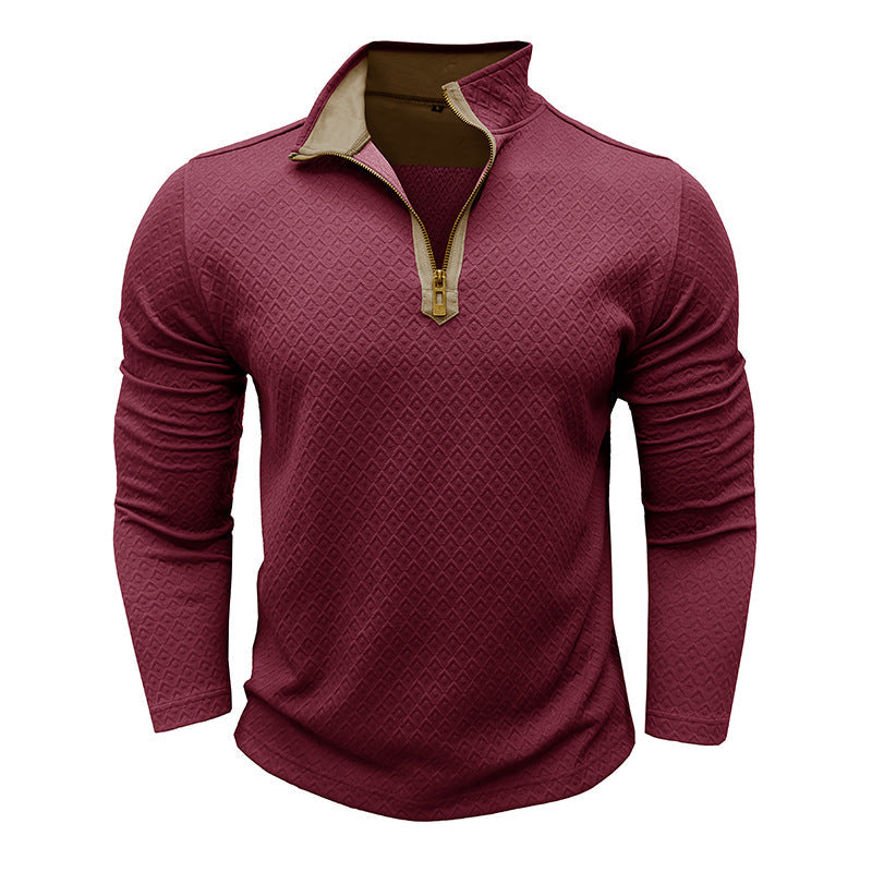 Herren Pullover – Regular Fit – Baumwollstrick – Halb-Zip – Rautenstruktur