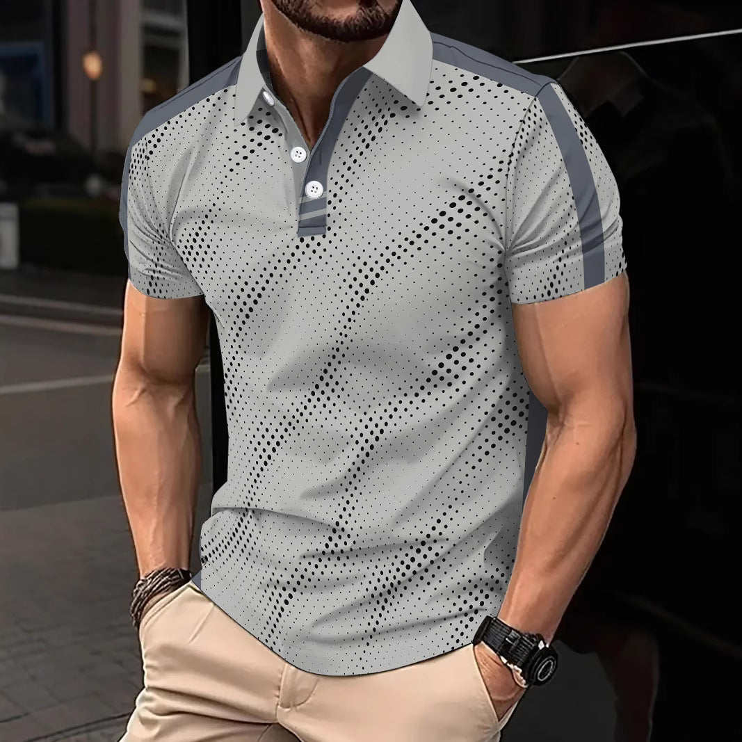 Herren Poloshirt – Slim Fit – Atmungsaktive Qualität – Grafikmuster – Sportliche Schulterstreifen