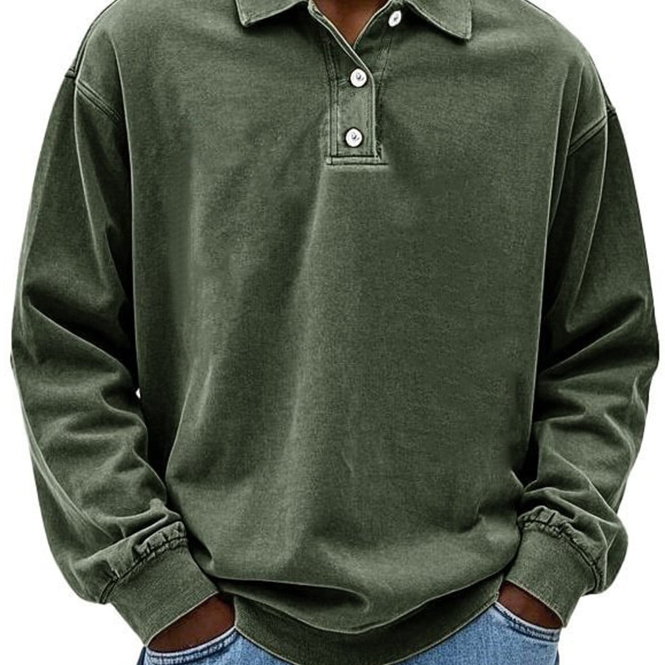 Herren Poloshirt – Langarm – Relaxed Fit – Knopfleiste – Natürliche Fasern