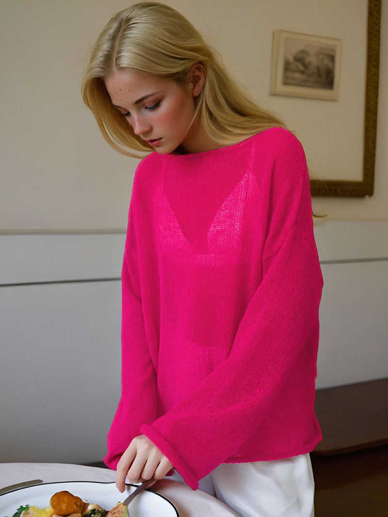 Damen Strickpullover – Leichtes Oversize Design – Lange Ärmel – Rundhalsausschnitt Casual