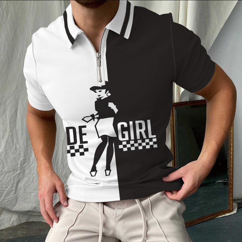 Herren Poloshirt – Slim Fit – Atmungsaktiv – Kurzarm – Karomuster – Zipperkragen
