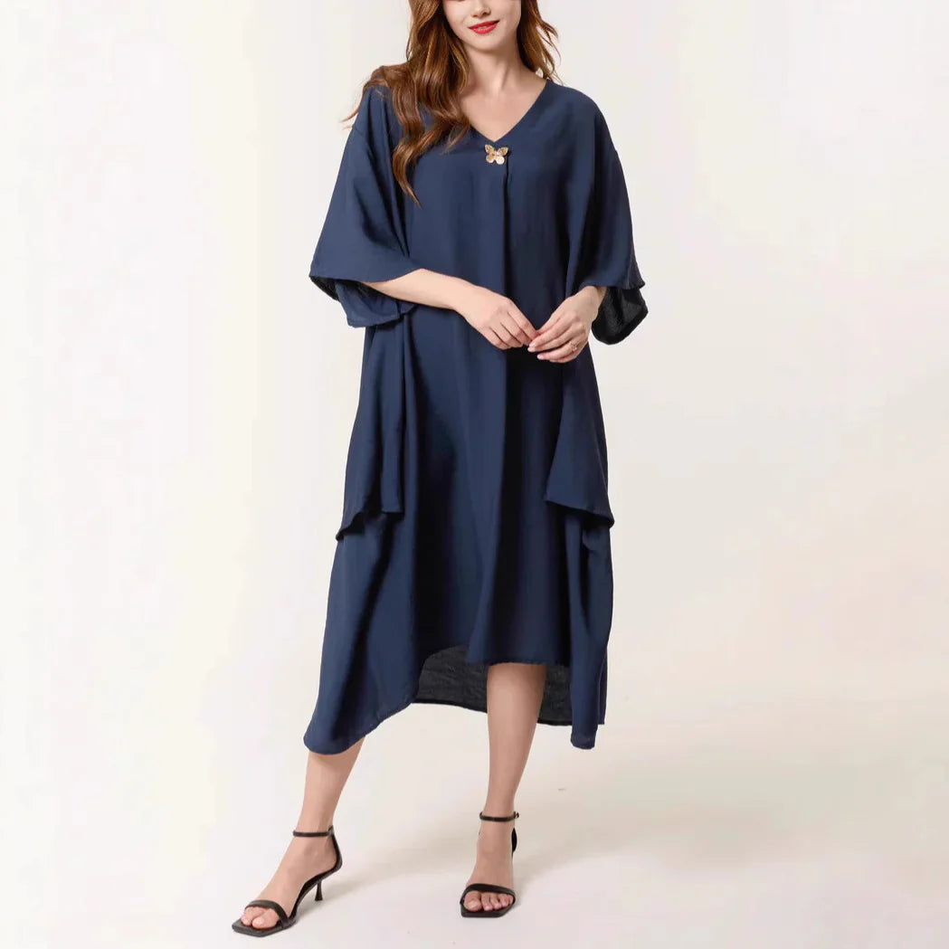 Damen Tunika Kleid – Lockerer Schnitt – V-Ausschnitt – Maxi Länge – Atmungsaktives Gewebe