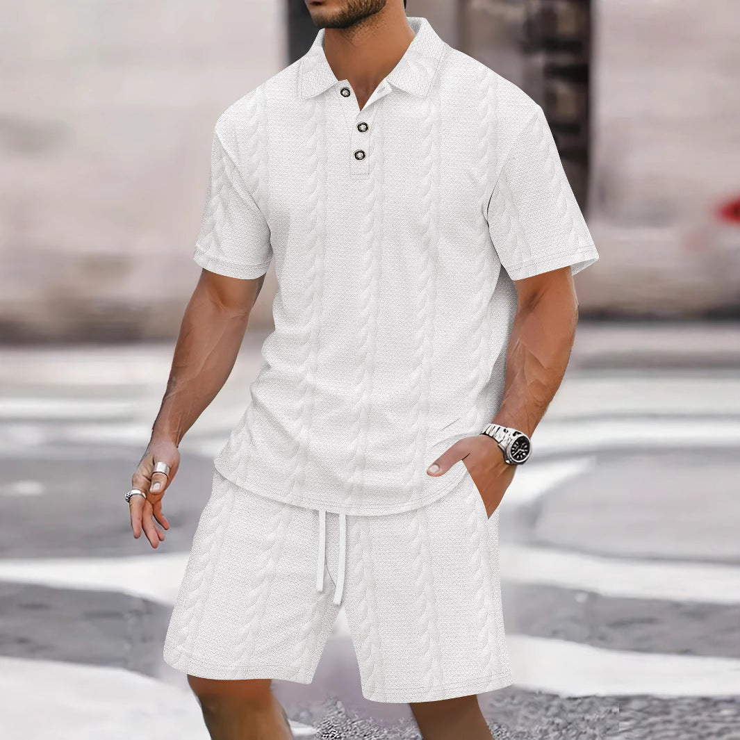 Herren Set aus Hemd und Bermudas – Lockerer Schnitt – Atmungsaktives Strickdesign