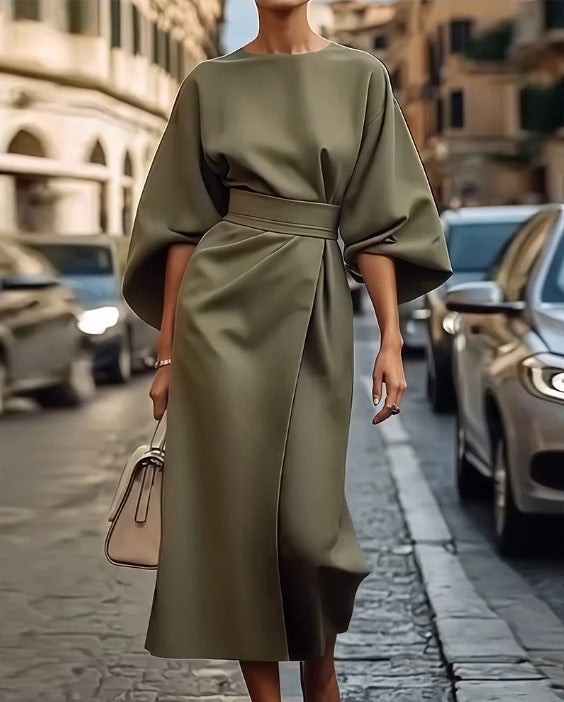 Damen Maxikleid – Batwing Ärmel – Tailliert – Eleganter Drapierter Schnitt