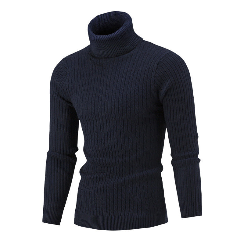 Herren Rollkragenpullover – Slim Fit – Wollstrick – Zopfmuster – Rippbündchen
