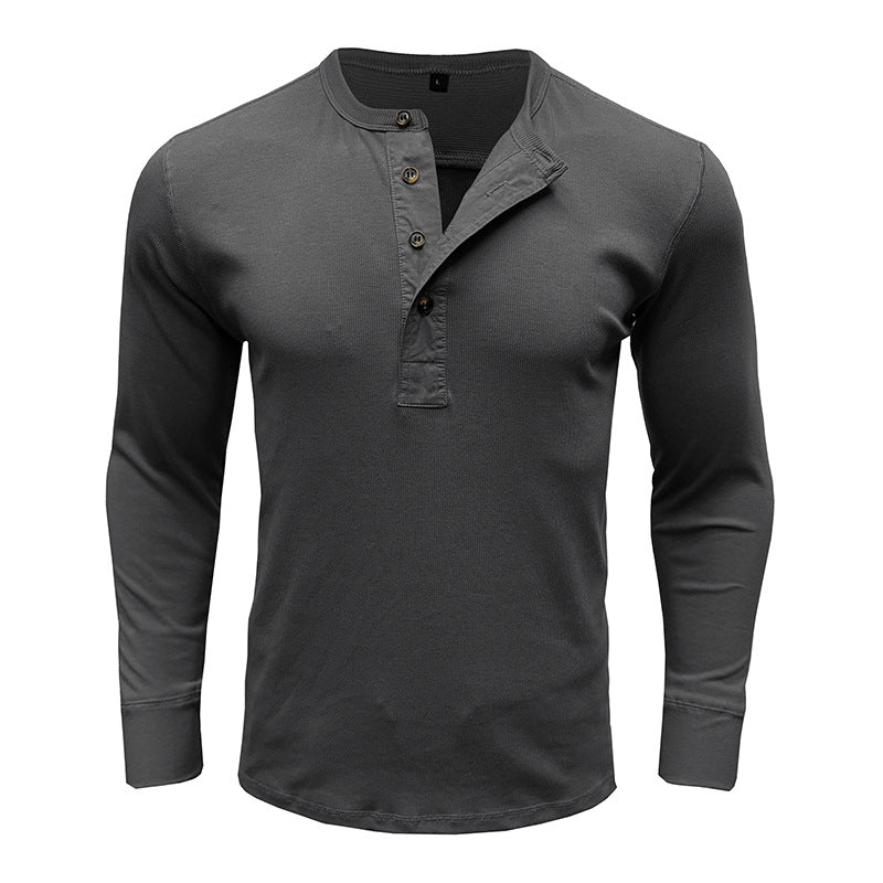 Herren Langarm-Henleyshirt – Baumwollmischung – Regular Fit – Knopfleiste Modern Casual