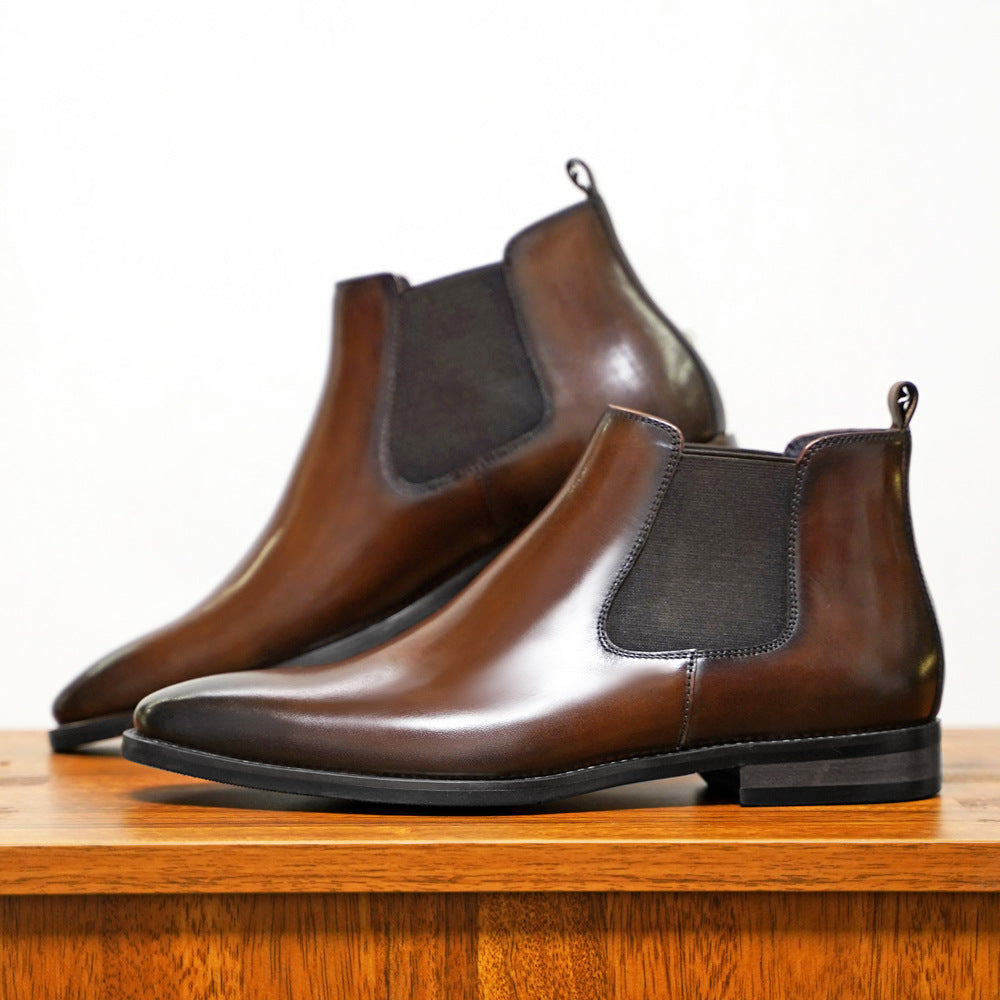 Herren Chelsea Boots – Glattes Leder – Knöchelhoch – Elastische Einsätze – Slip-On