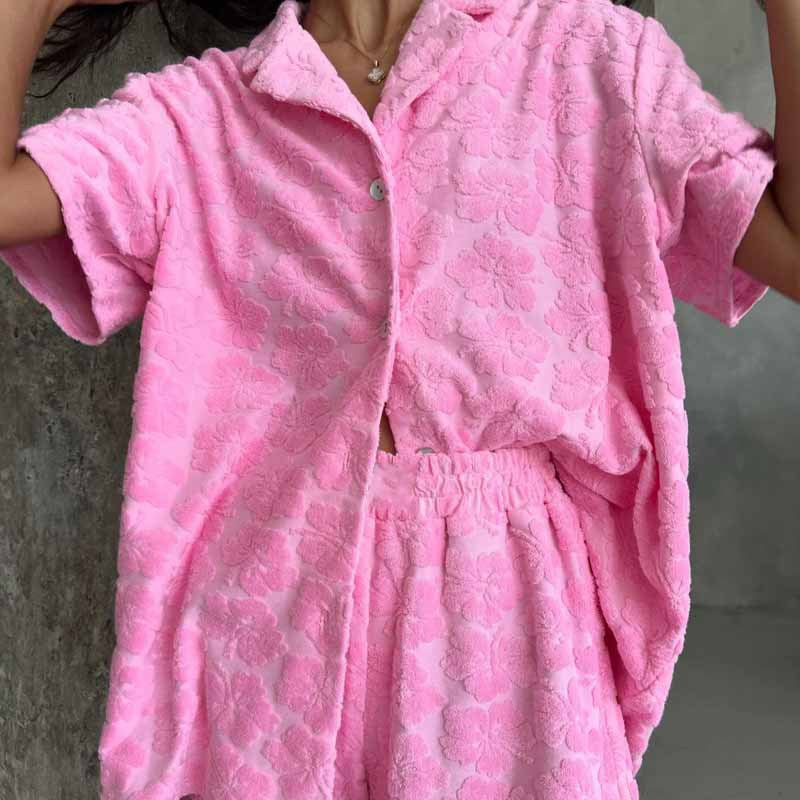 Damen Pyjama Set – Relaxed Fit – Soft Knit – Kurzarm Hemd & Elastikshorts