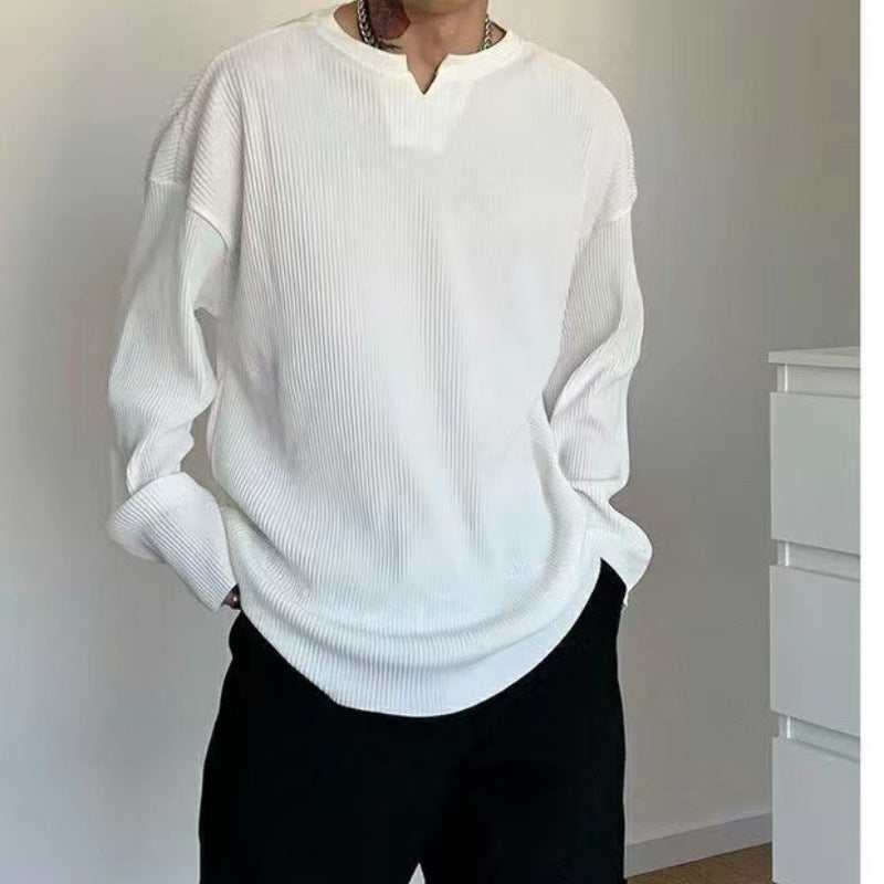 Herren Langarmshirt – Relaxed Fit – Gerippter Stoff – V-Ausschnitt – Weicher Griff