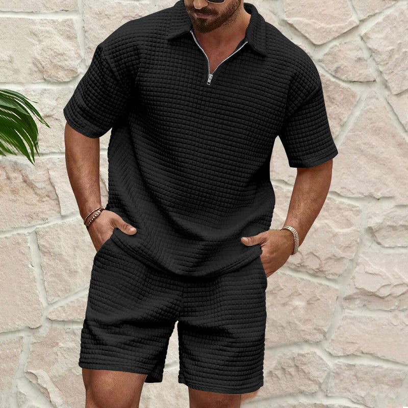 Herren Freizeitset – Naturfasern – Relaxed Fit – Zipper Shirt mit Shorts