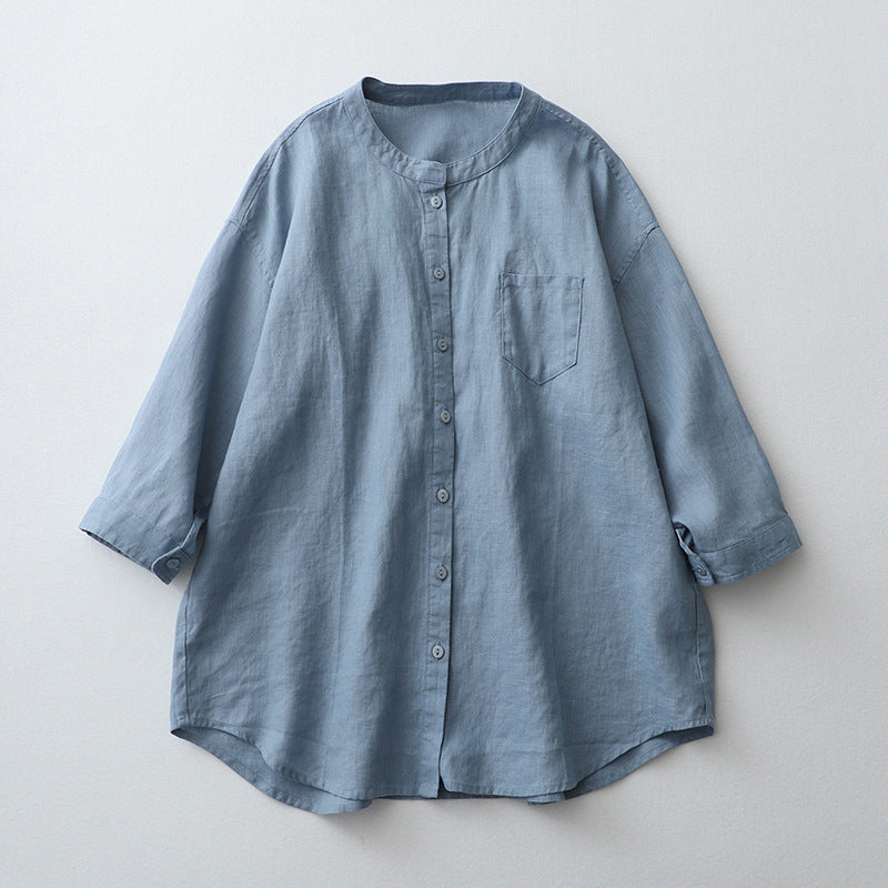 Damen Bluse – Oversized Fit – Natürliche Fasern – 3/4 Ärmel – Button-Down Casual
