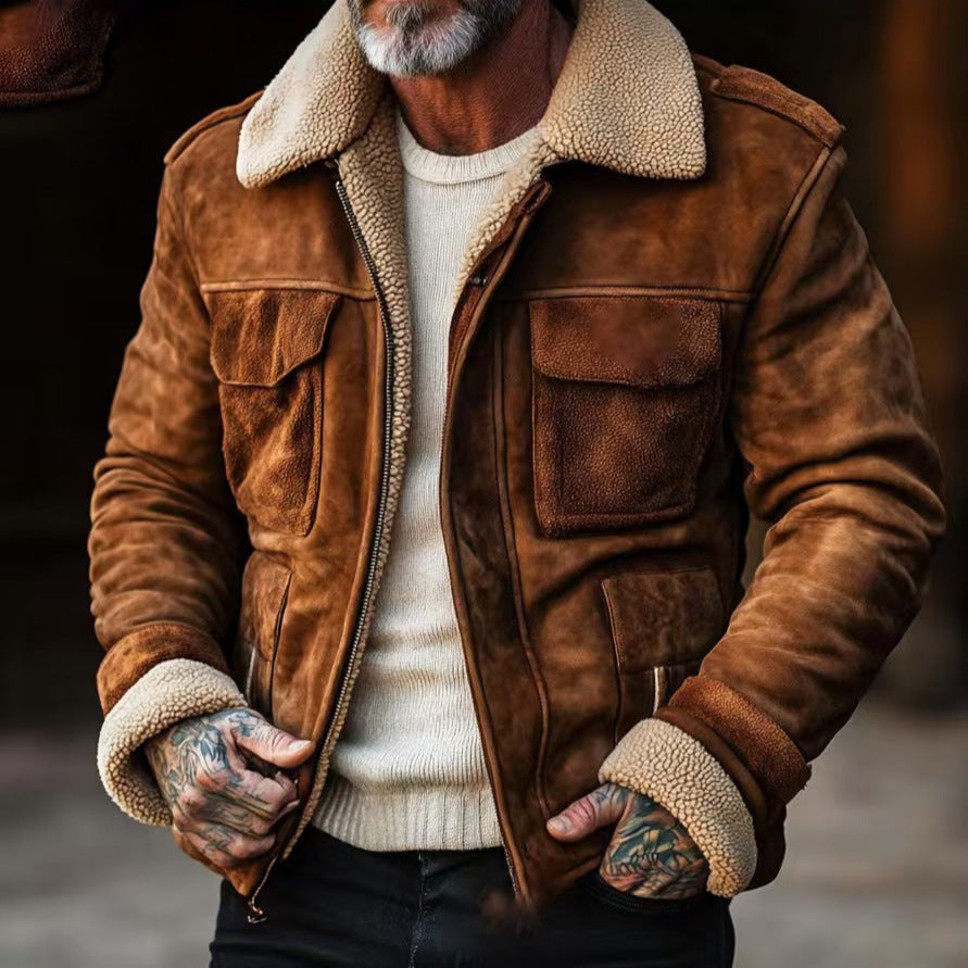 Herren Shearlingjacke – Strukturierte Passform – Weiches Finish – Klappentaschen