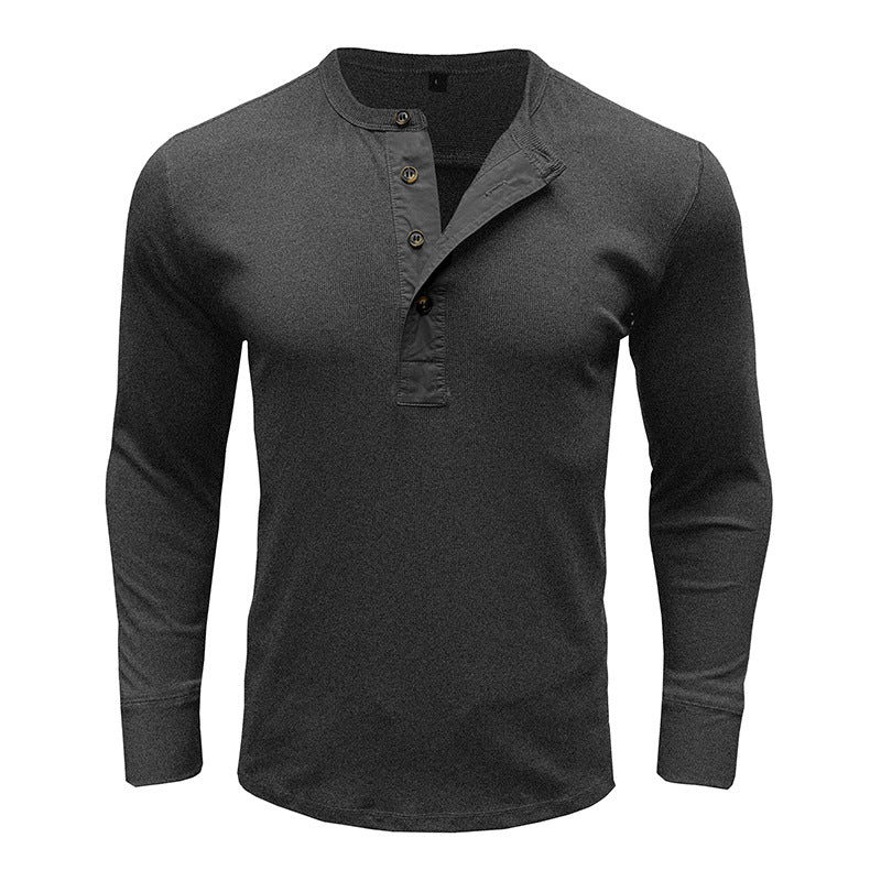 Herren Langarm-Henleyshirt – Baumwollmischung – Regular Fit – Knopfleiste Modern Casual