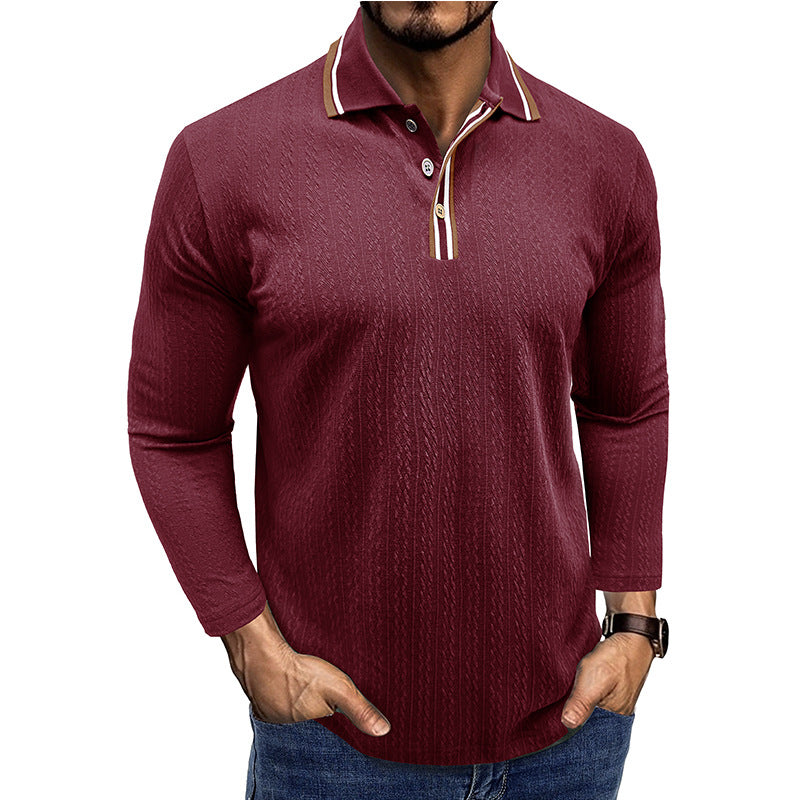 Herren Langarm-Poloshirt – Tailored Fit – Texturstrick – Gestreifter Kragen