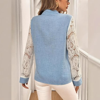 Damen Bluse – Lockerer Schnitt – Spitzenärmel – Knopfleiste – Atmungsaktiv